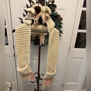 Handmade Soft Crochet Unicorn Hoodie Scarf with Pockets & Fringe